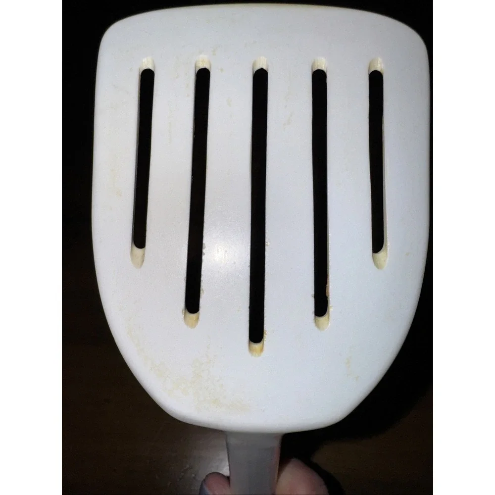Vintage Melamine Slotted Spatula White 5 Slot Smooth Handle 12